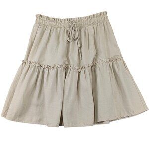 Zenana Tiered Mini Skirt Womens Medium Ivory Linen Y2K Ruffle Boho‎ Summer Beach